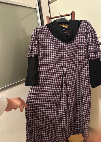 Bordo Ekose Desenli Salaş Midi Elbise - Görsel 5