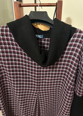 Bordo Ekose Desenli Salaş Midi Elbise - Görsel 3