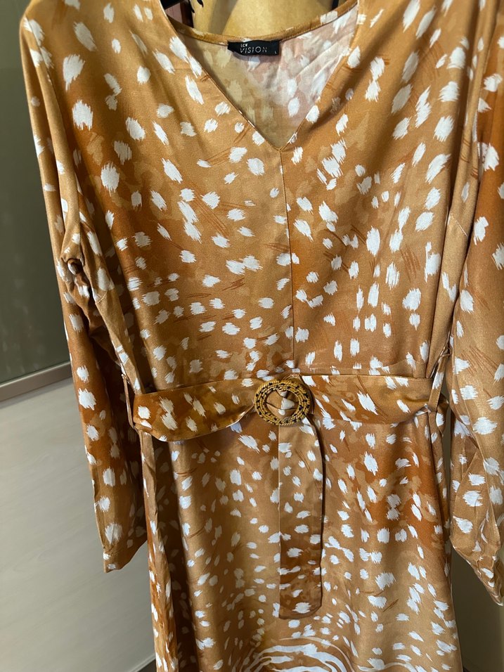 Kahverengi Zebra Desenli Uzun Kadın Elbise - Görsel 5