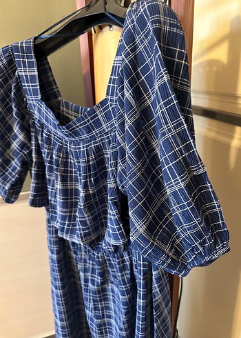 Mavi Kareli Kısa  Elbise - Görsel 3