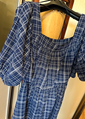 Mavi Kareli Kısa  Elbise - Görsel 4