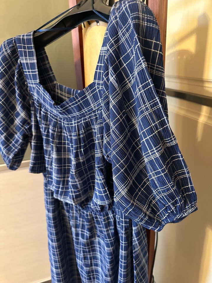 Mavi Kareli Kısa  Elbise - Görsel 3