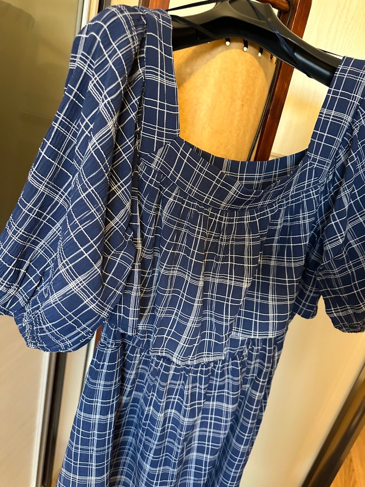 Mavi Kareli Kısa  Elbise - Görsel 4