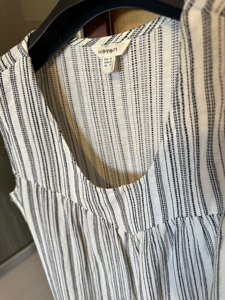 Gri Çizgili Bohem Keten Uzun Elbise - Görsel 4