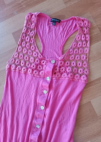 Düğmeli Pembe Bohem Kolsuz Tulum - Görsel 3