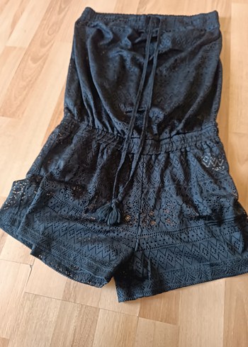 Kadın siyah Straplez plaj giyim tulum - Görsel 2