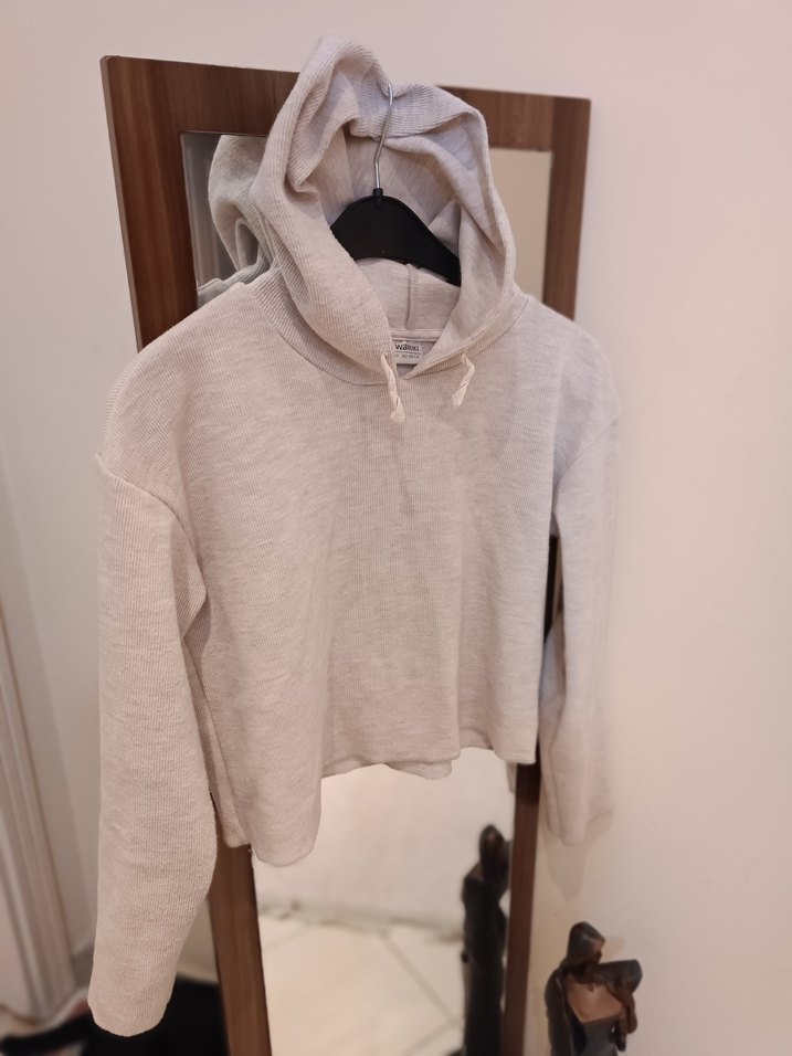 Gri Kapüşonlu Salaş Sweatshirt - Görsel 2