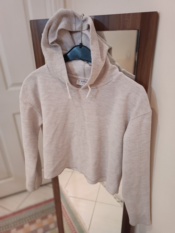 Gri Kapüşonlu Salaş Sweatshirt - Görsel 4