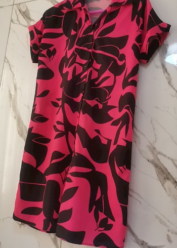 Golden Polo Düğmeli V Yaka Kısa Kollu Pembe Baskılı Gömlek