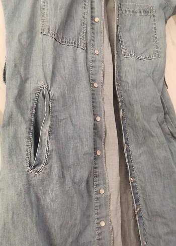 Diğer Düğmeli Mavi Denim Kadın Gömlek
