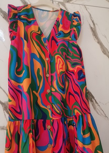Renkli Tie-Dye Desenli Uzun Bohem Elbise
