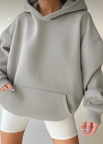 Gri Oversize Kadın Sweatshirt 3 iplik şardonlu kumaş