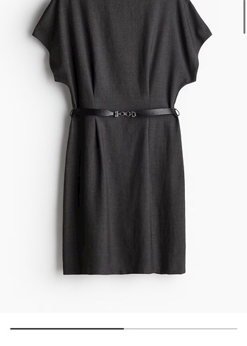 H&M Kadın Gri Midi Kemerli Kalem Elbise - Görsel 2