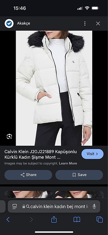 Calvin klein bej şişme mont