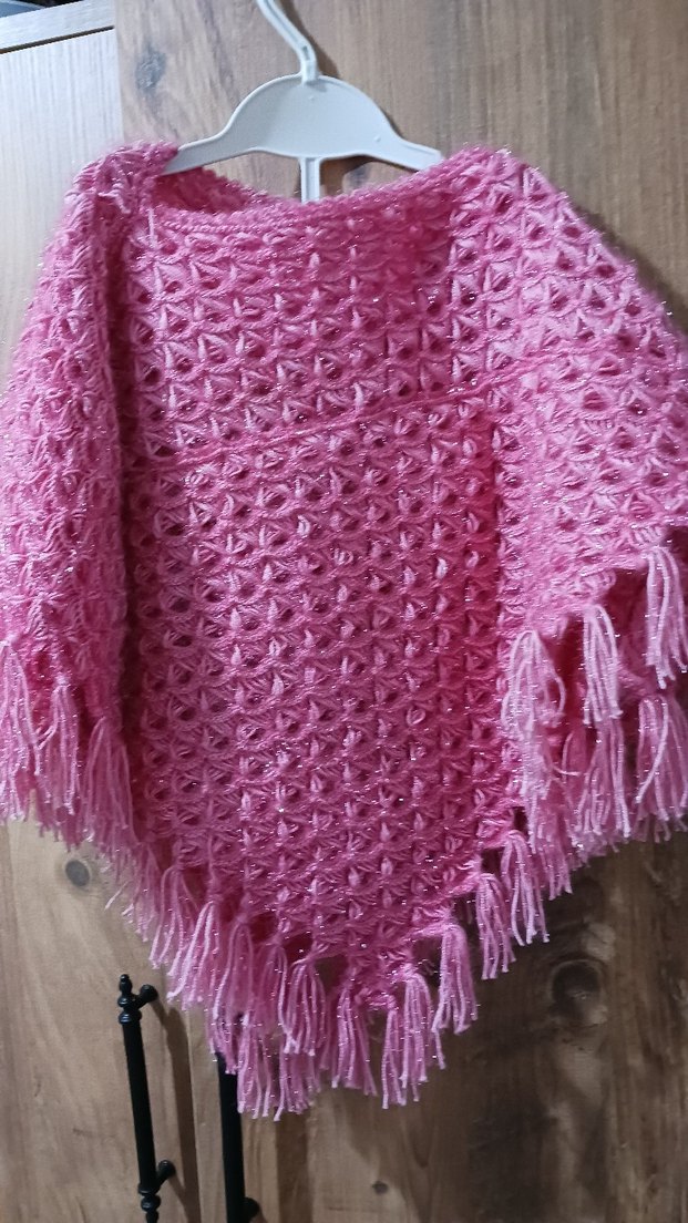 Pembe Örgü Kız Çocuk Panço - Görsel 4