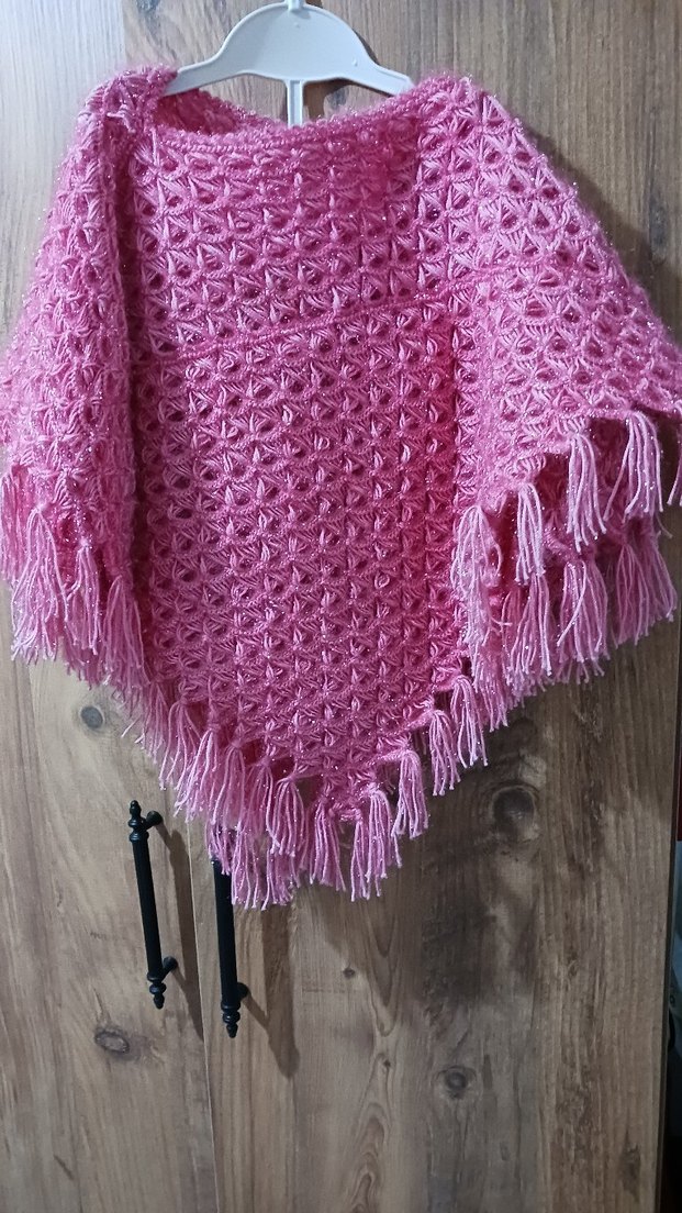 Pembe Örgü Kız Çocuk Panço - Görsel 2