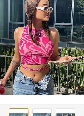 Çok moda pembe crop