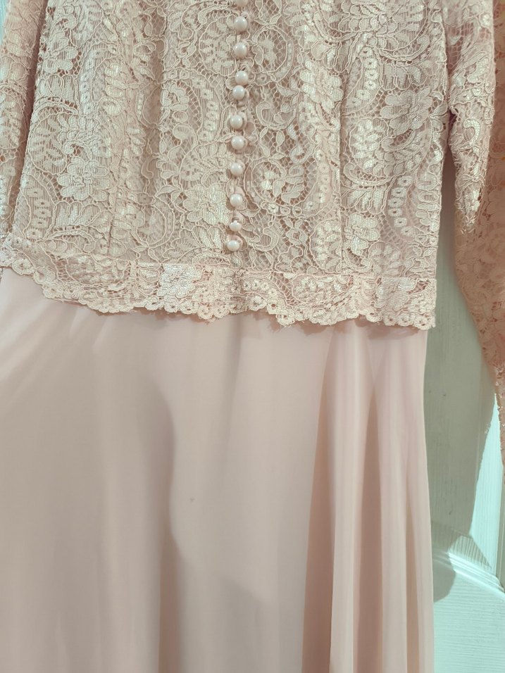 açık somon Dantel Detaylı Uzun Kollu Uzun Elbise - Görsel 2