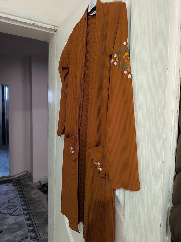 Uzun Kollu Nakışlı Bohem Kadın Kimono - Görsel 2