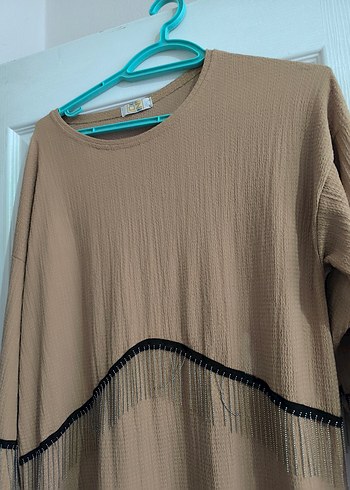 Zincir Detaylı Bohem Bej Kadın Tunik - Görsel 2