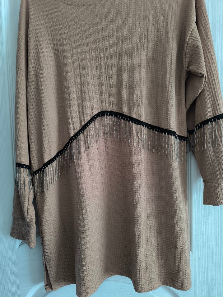 Zincir Detaylı Bohem Bej Kadın Tunik - Görsel 4