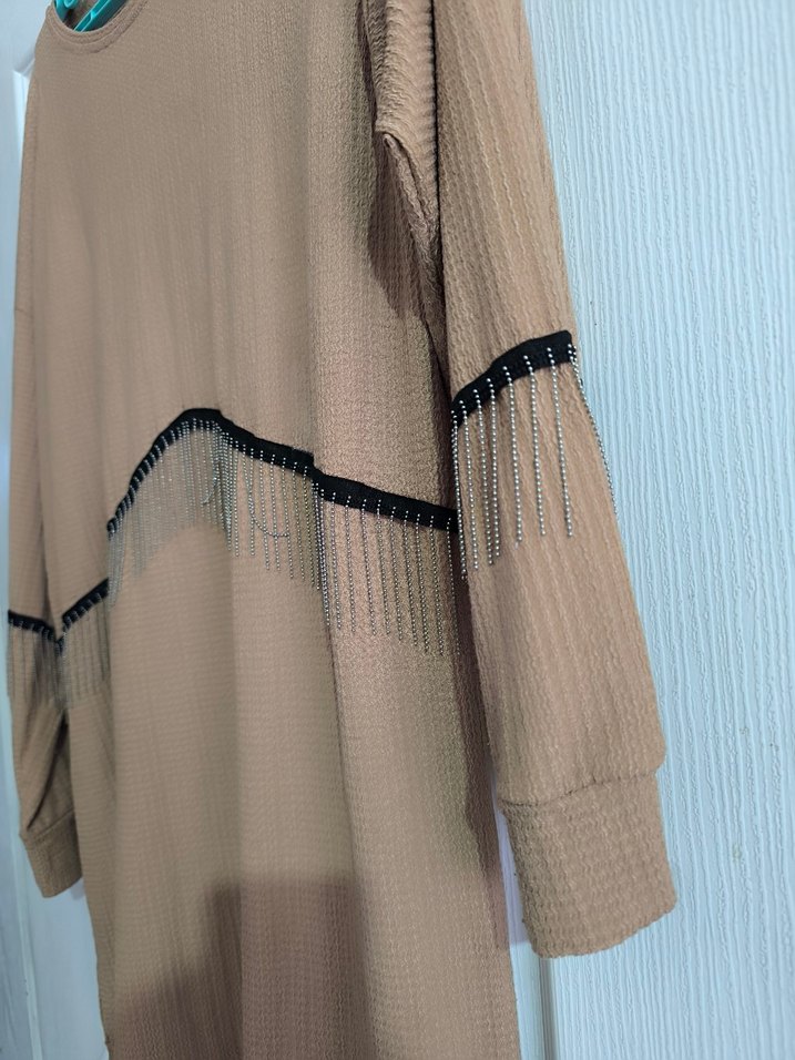 Zincir Detaylı Bohem Bej Kadın Tunik - Görsel 3