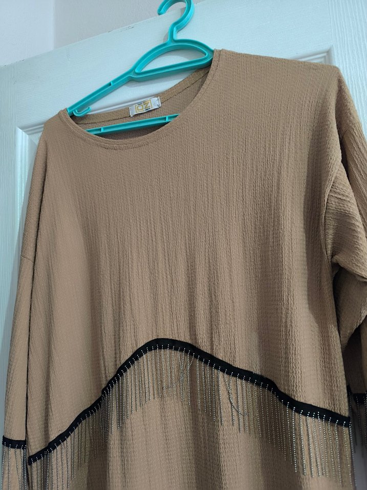 Zincir Detaylı Bohem Bej Kadın Tunik - Görsel 2