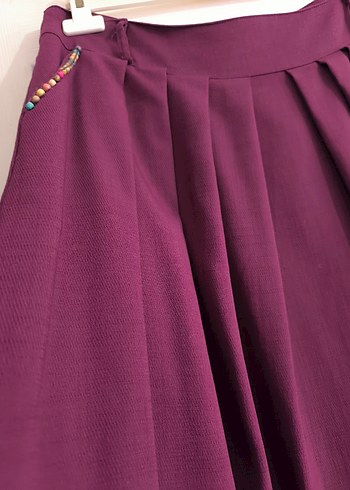 Bordo Uzun Drapeli Kadın Etek - Görsel 4