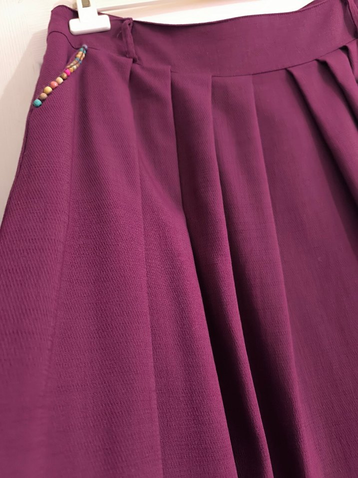 Bordo Uzun Drapeli Kadın Etek - Görsel 4