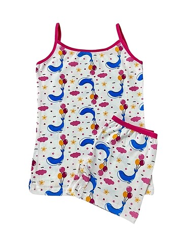 Kız çocuk pamuklu mavi balık desen atlet boxer takım - Görsel 2