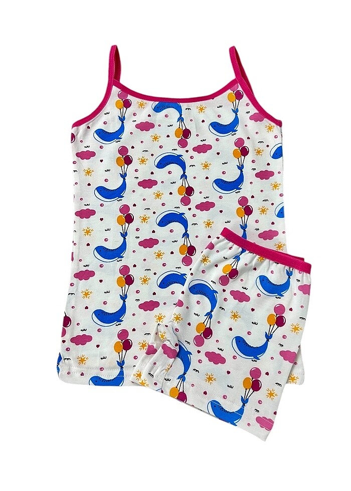 Kız çocuk pamuklu mavi balık desen atlet boxer takım - Görsel 2