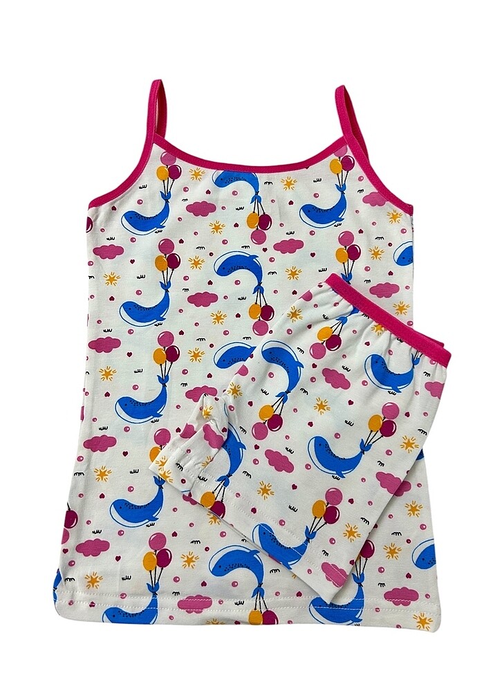 Kız çocuk pamuklu mavi balık desen atlet boxer takım - Görsel 3