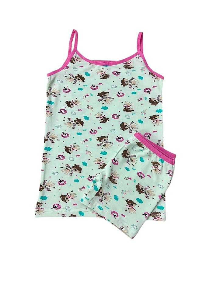 Kız çocuk pamuklu su yeşili at desen atlet boxer takım - Görsel 2