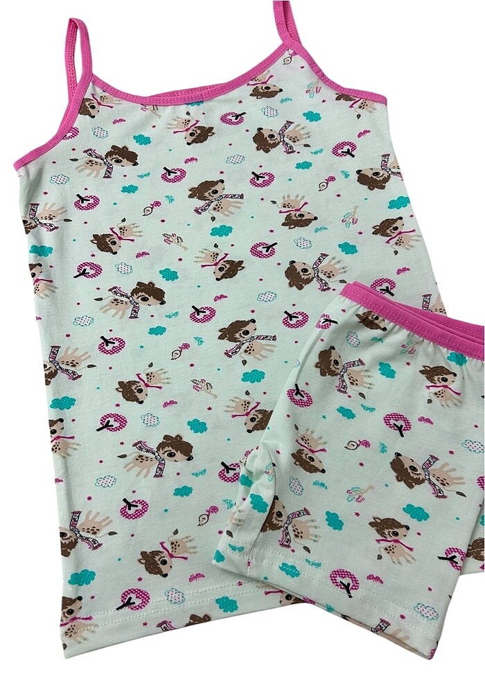 Kız çocuk pamuklu su yeşili at desen atlet boxer takım - Görsel 3