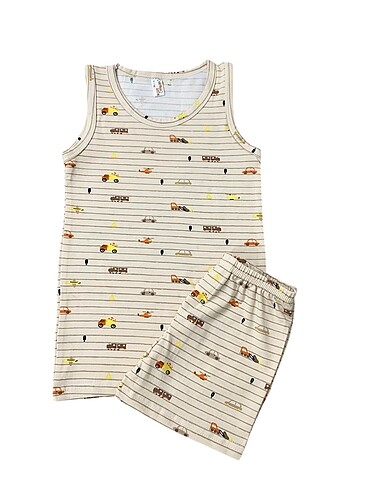 Erkek çocuk bej araba desen atlet boxer takım - Görsel 2