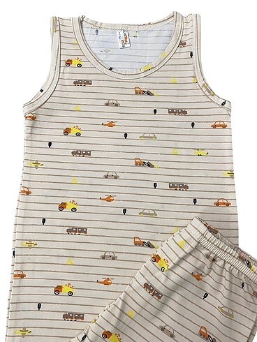 Erkek çocuk bej araba desen atlet boxer takım - Görsel 3