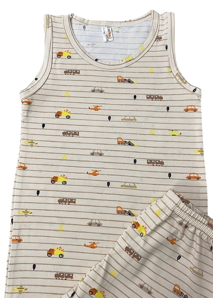 Erkek çocuk bej araba desen atlet boxer takım - Görsel 3