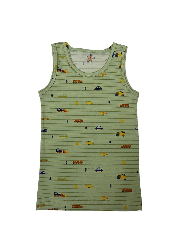 Erkek çocuk pamuklu yeşil araba desen atlet boxer takım - Görsel 2