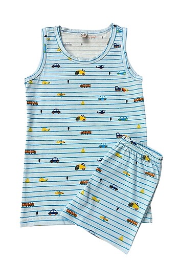 Erkek çocuk pamuklu mavi araba desen atlet boxer takım - Görsel 2