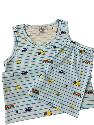 Erkek çocuk pamuklu mavi araba desen atlet boxer takım - Görsel 3