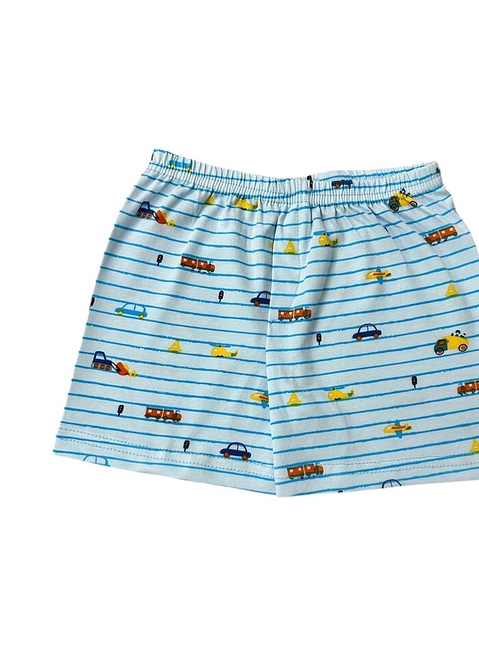 Erkek çocuk pamuklu mavi araba desen atlet boxer takım - Görsel 4