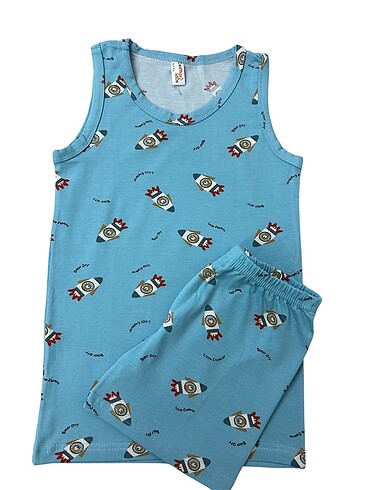 Erkek çocuk pamuklu mavi roket desen atlet boxer takım - Görsel 3