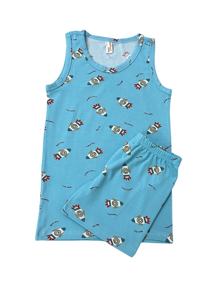 Erkek çocuk pamuklu mavi roket desen atlet boxer takım - Görsel 2