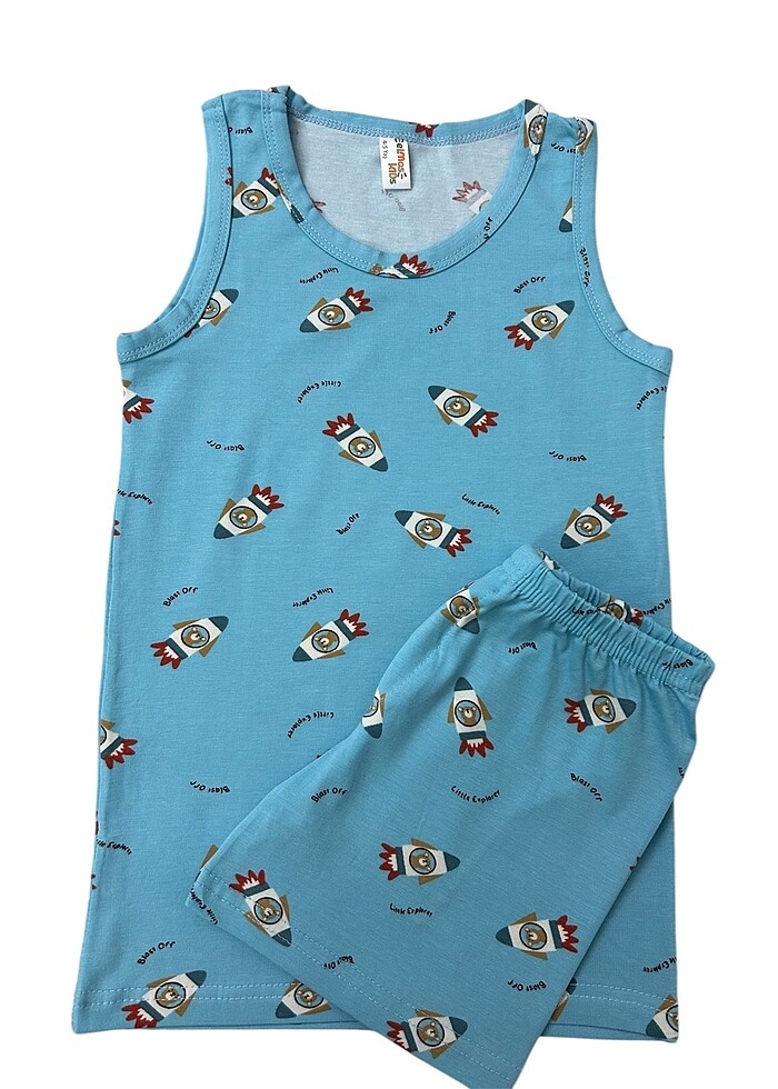 Erkek çocuk pamuklu mavi roket desen atlet boxer takım - Görsel 3