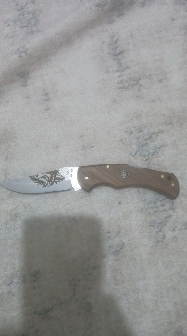 Bej ve Gri Katlanabilir Bıçak kurt desenli üç hilalli - Görsel 3