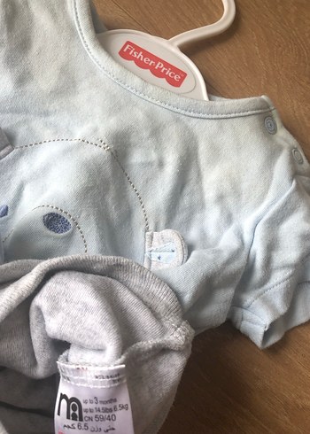 Mavi  erkek bebek 1-3 ay  Kısa Kollu Ayıcıklı zıbın - Görsel 2