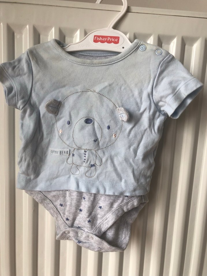 Mavi  erkek bebek 1-3 ay  Kısa Kollu Ayıcıklı zıbın - Görsel 3