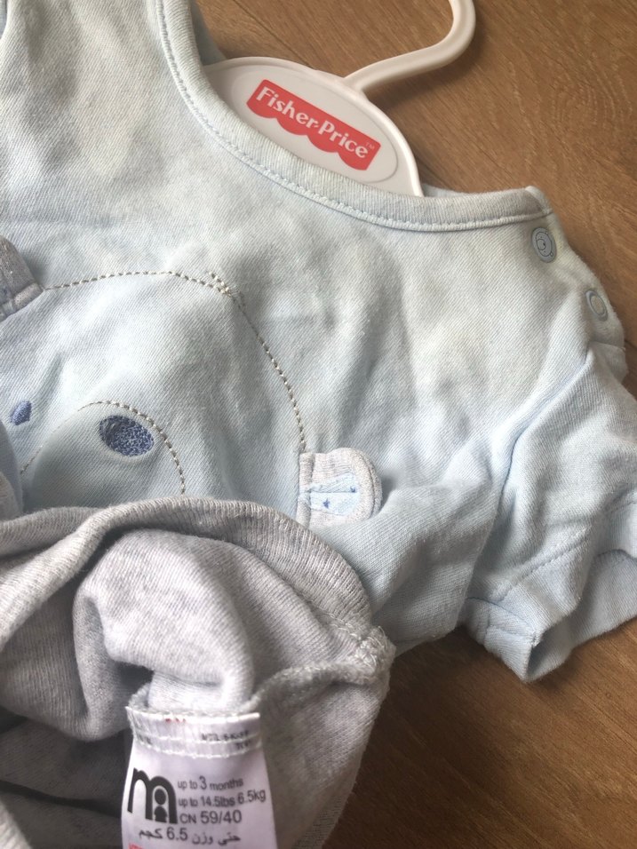 Mavi  erkek bebek 1-3 ay  Kısa Kollu Ayıcıklı zıbın - Görsel 2