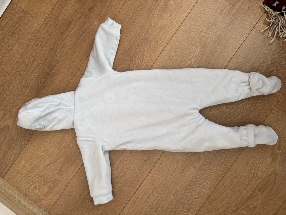 Bej Kürklü mavi Erkek Bebek Tulumu - Görsel 3