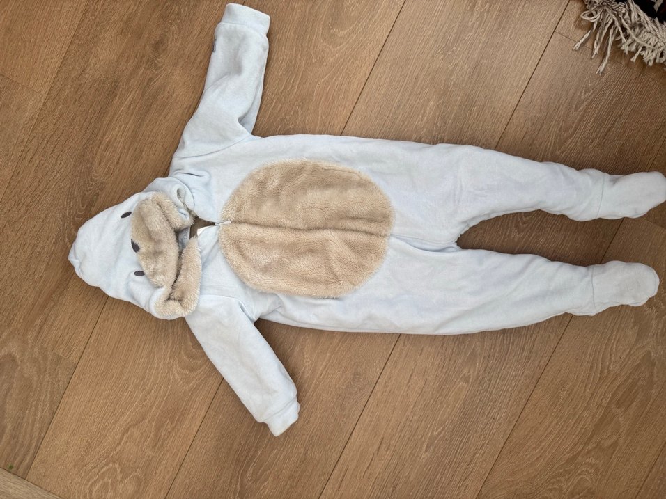 Bej Kürklü mavi Erkek Bebek Tulumu - Görsel 2